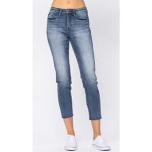Judy Blue Women 9/29 Dark Wash Shelly High Rise Distressed Fray Hem Denim Jeans